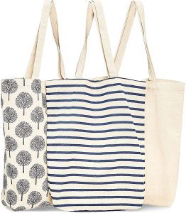 JUVALE Reusable Canvas Cloth Grocery Tote Bags, 3-Count