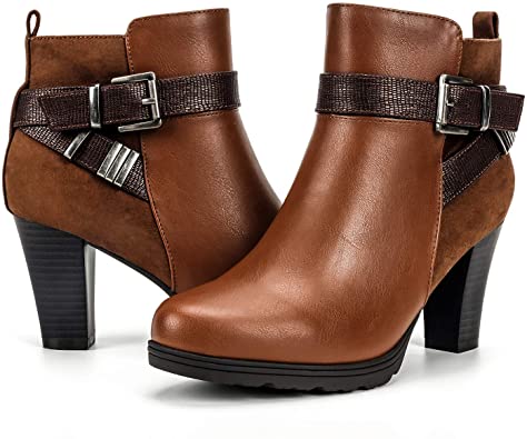 mysoft Buckle Strap Stacked Heel Ankle Booties