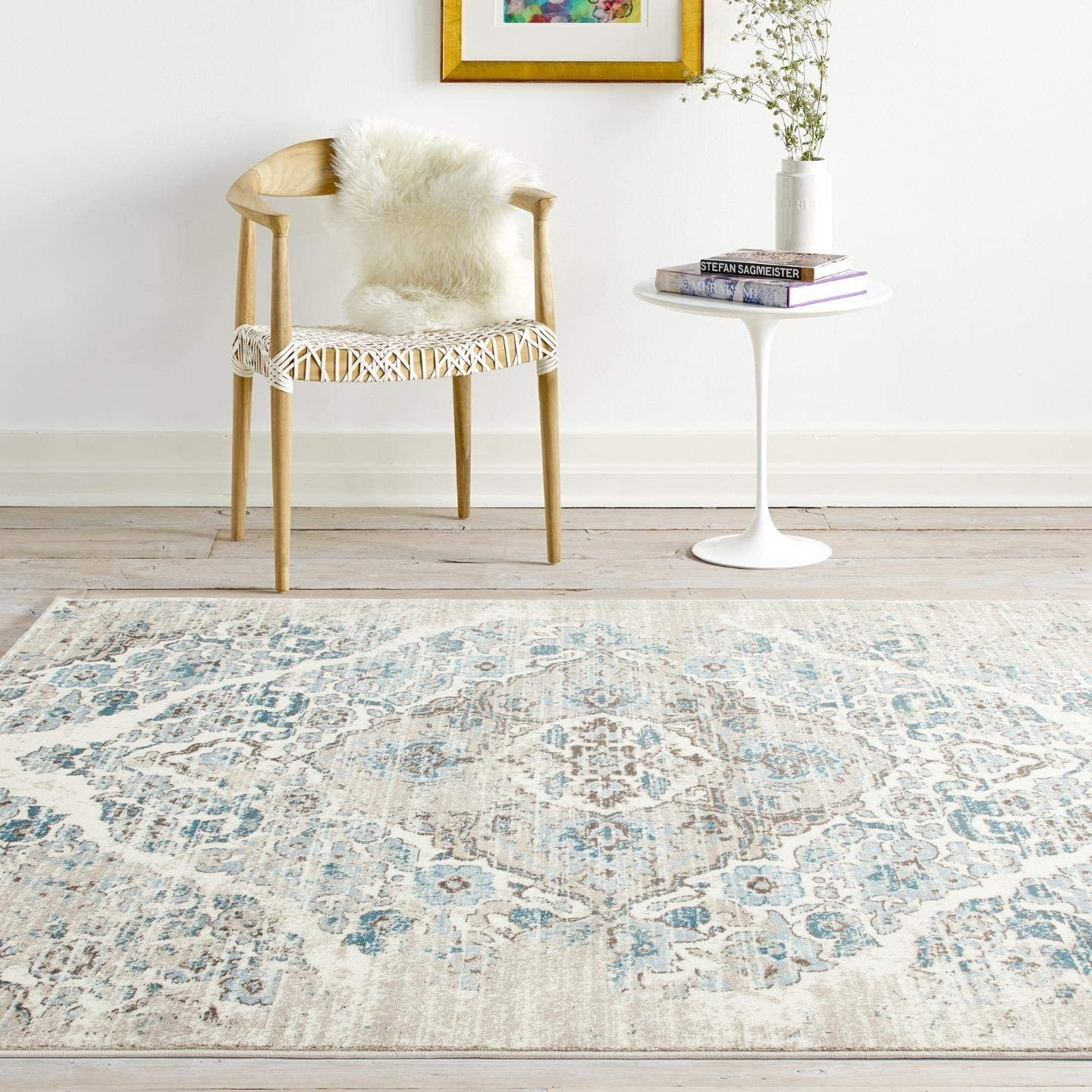 Persian Area Rugs 4620 Sythetic Distressed Creem Family Room Rug