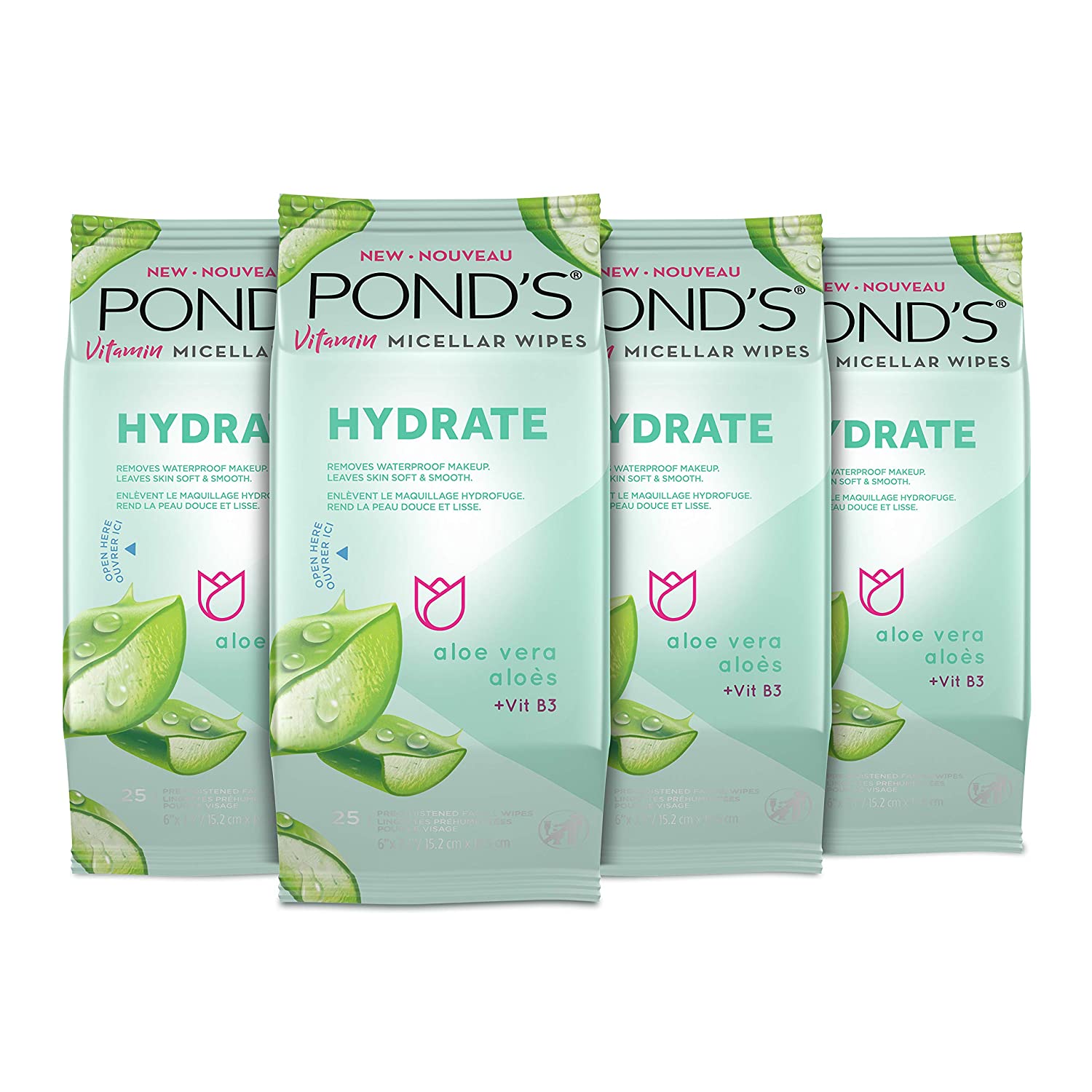 Pond’s Vitamin Micellar Water Cleanser Wipes, 25-Count, 4-Pack