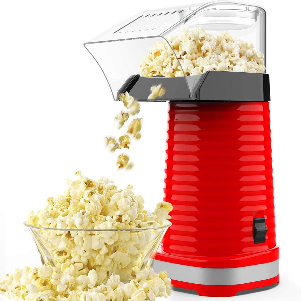 Including Measuring Cup and Removable Lid Hot Air Popcorn Maker,Popcorn Machine,Popcorn Popper 1200W,No Oil Needed 