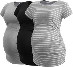 Smallshow Ruched Sides Summer Maternity Shirts, 3-Count