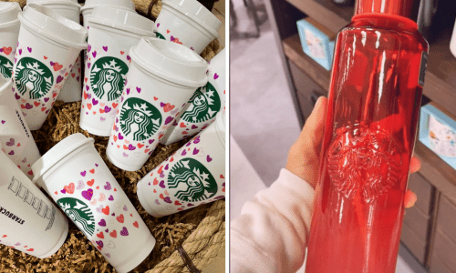 Color-changing cups and other drinkware from Starbucks 2022 Valentine's Day set.