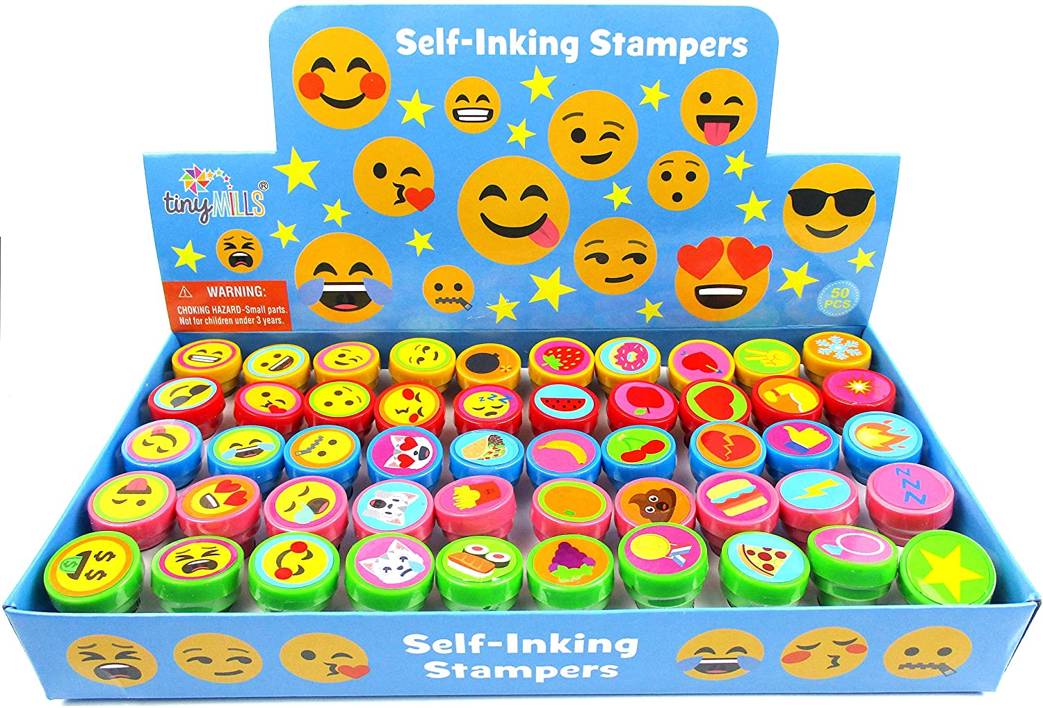 tinyMILLS Emoji Non-Toxic Child’s Self-Inking Stamps, 50-Piece