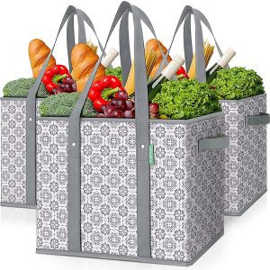 WiseLife Rigid Easy Carry Grocery Tote Bags, 3-Count