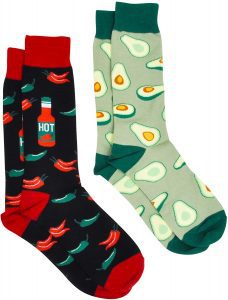360 Threads Hot Sauce & Avocado Fun Socks for Men, 2-Pack
