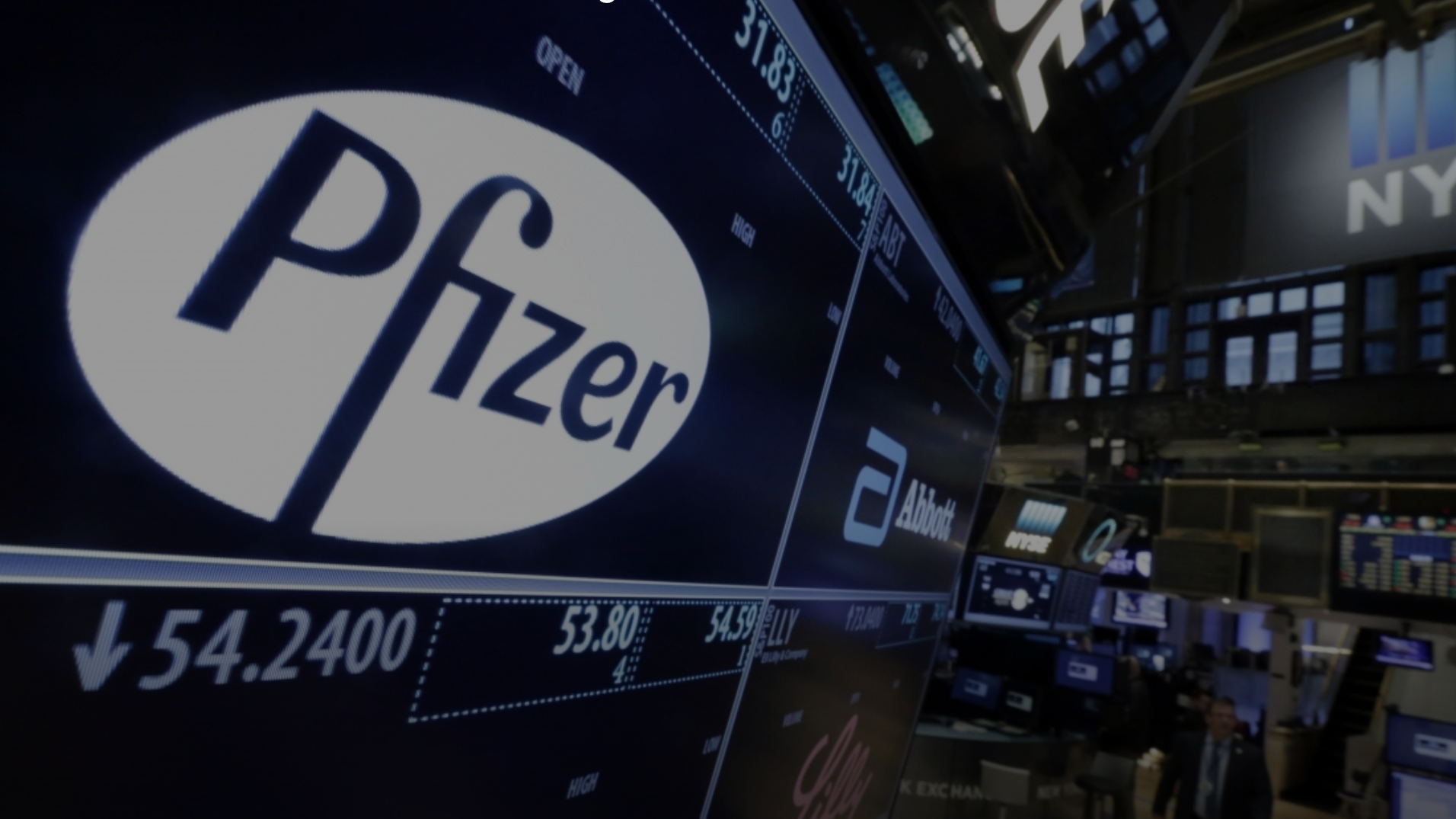 Pfizer logo on stock exchange board