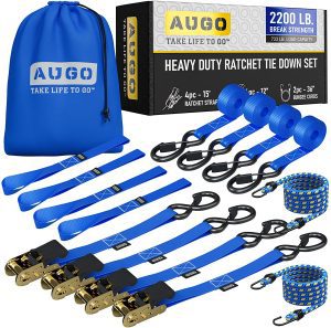 AUGO Rubber Coated S-Hooks Ratchet Securing Straps, 4-Pack
