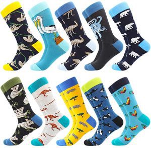 BISOUSOX Colorful Zoo Print Fun Socks for Men, 10-Pack