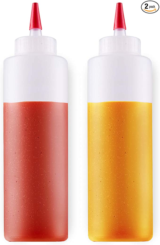 Bottlify Cylindrical No-Spill Squeeze Bottle For Sauces, 2-Pack