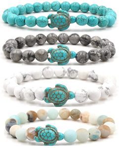 Caiyao Natural Turquoise Stretch Turtle Bracelets, 4-Piece