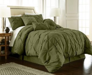 Chezmoi Collection Pintuck Style Olive Green Comforter Set, 7-Piece