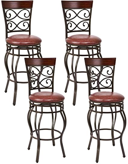 COSTWAY Padded Leather Bar-Height Chairs, Set Of 4