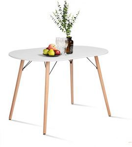 CozyCasa MDF White Top Oval Round Kitchen Table, 47.2-Inch