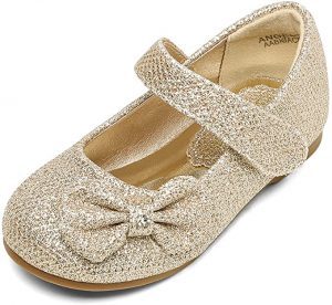 DREAM PAIRS Non-Slip TPR Sole Girls’ Gold Dress Shoes