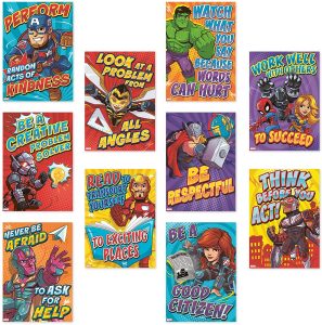 Eureka Marvel Characters Motivational Posters Superhero Decorations, 10-Piece