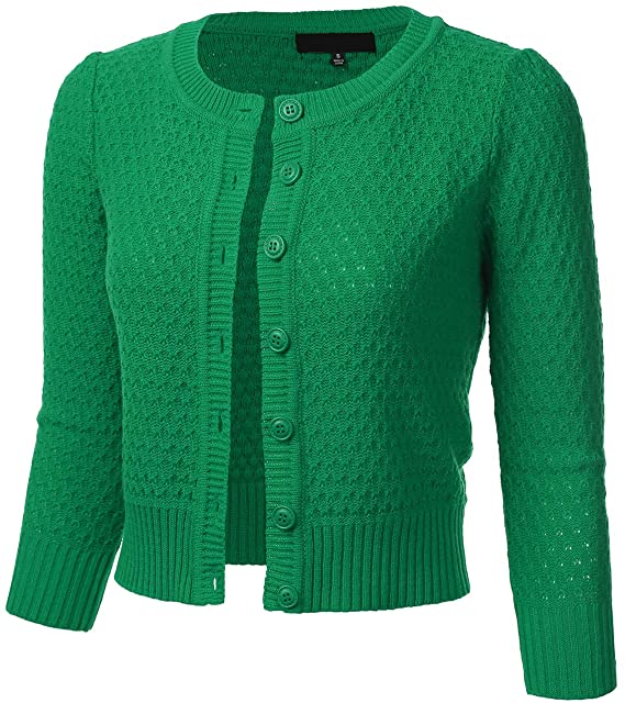 FLORIA 3/4-Sleeve Button Up Green Cardigan