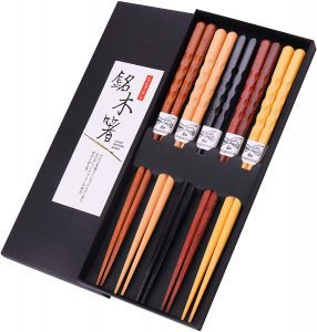 GLAMFIELDS Hand-Carved Wooden Chopsticks, 5-Pairs