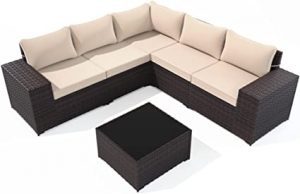 Gotland PE Wicker All-Weather Patio Sectional Sofa, 6-Piece