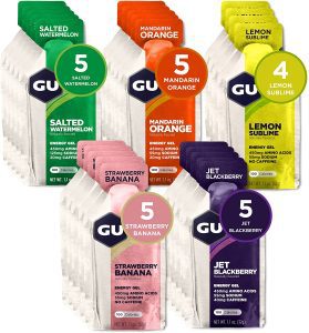 GU Energy Assorted Fruity Flavors Kosher Energy Gels, 24-Count