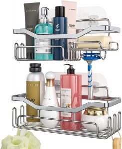 HapiRm Stainless Steel Shower Caddy With Hooks, 2-Pack