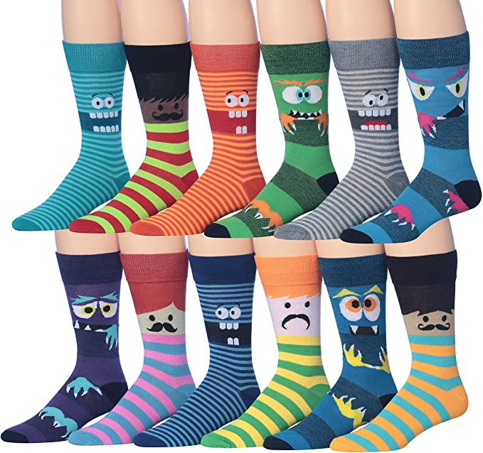 James Fiallo Funny Face Character Patterned Fun Socks for Men, 12-Pack
