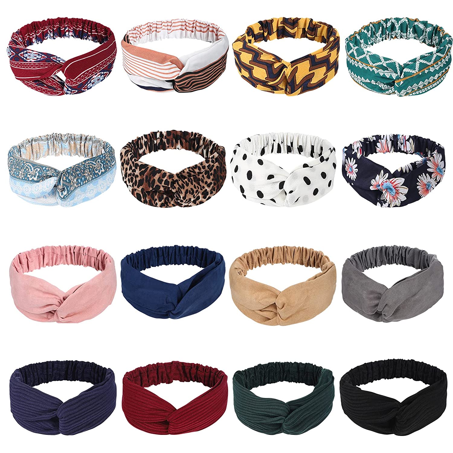 Meartchy Elastic Twist Style Headbands For Women, 16-Piece