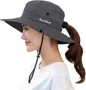 Muryobao Wide-Brim Ponytail-Hole Hiking Hat