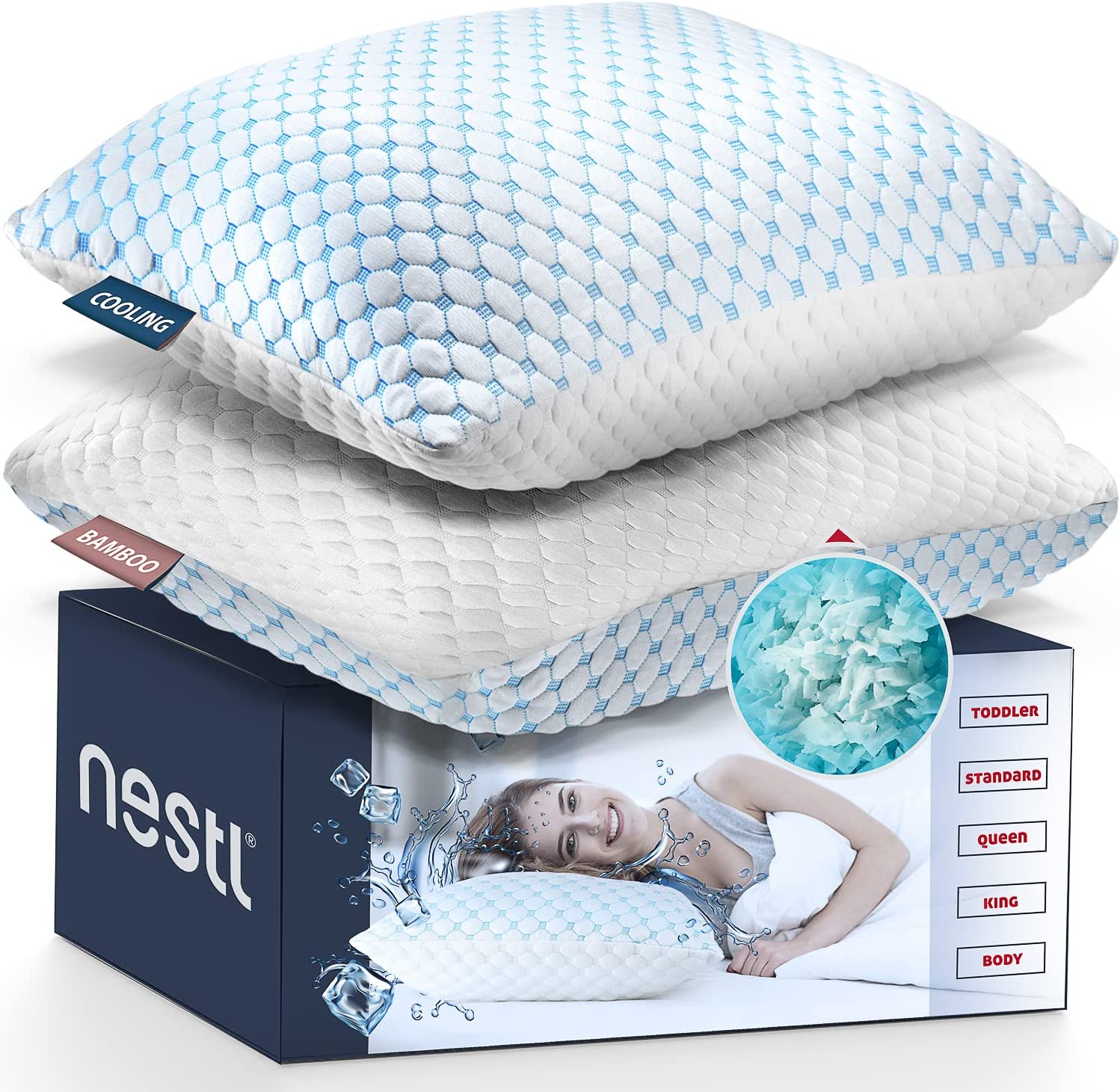Nestl Double-Sided Customizable Gel Pillows, 2-Pack