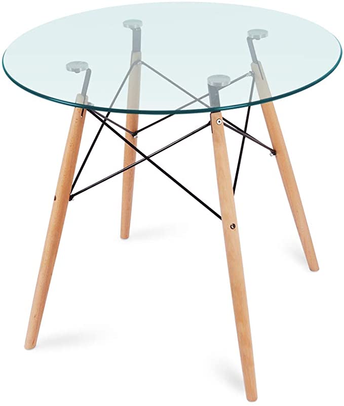 Nidoullet AB053 Glass & Light Wood Round Kitchen Table. 31.49-Inch