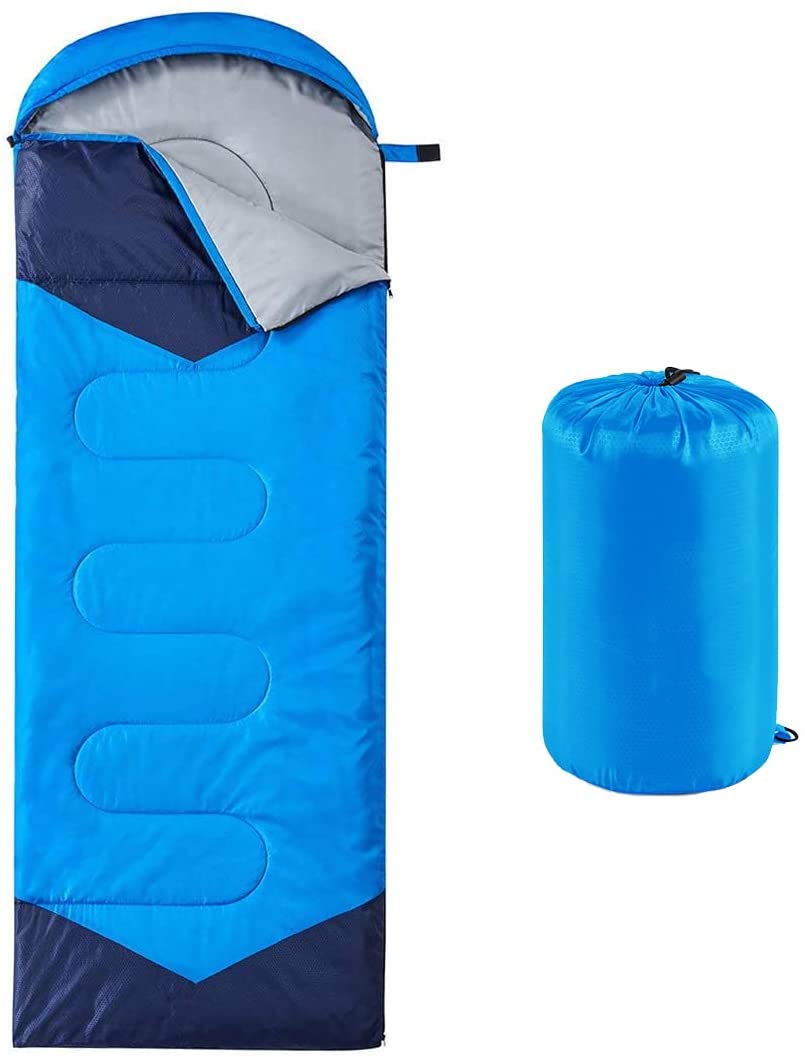 Hooded Down Sleeping Bag with Compression Sack New Blue