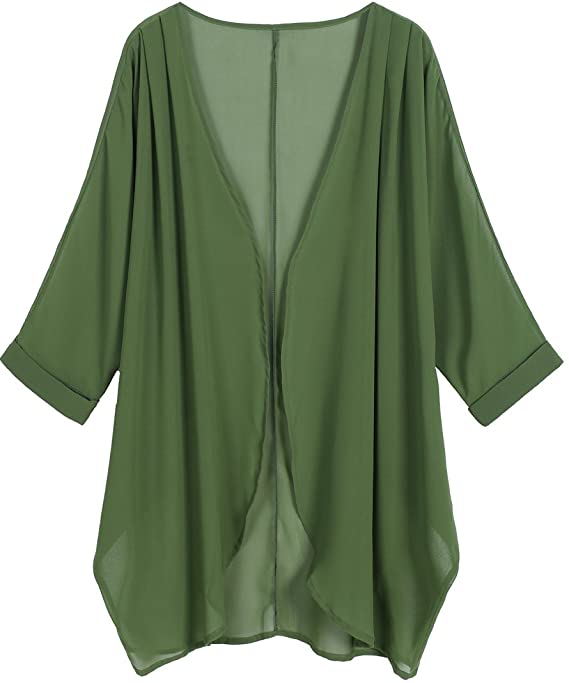 Olrain Open Front Loose Fit Green Cardigan