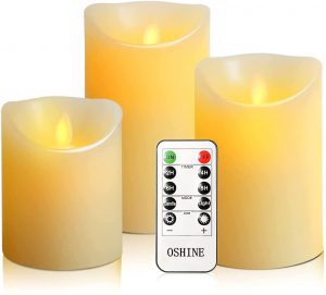 OSHINE Adjustable Pillar Battery-Operated Candles, 3-Pack