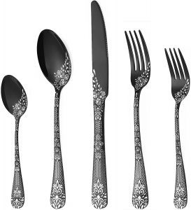 PHILIPALA Laser Engraved Floral Pattern Cutlery Set, 20-Piece