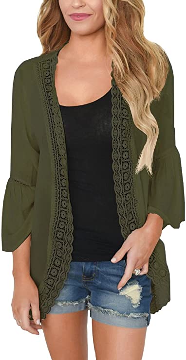 Show you Vegetables Exclusive PRETTODAY Lightweight Bell Sleeve Green Cardigan