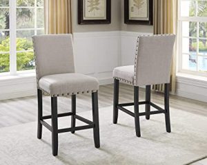 Roundhill Furniture Biony Fabric Nailhead Trim Bar-Height Chairs, Set Of 2