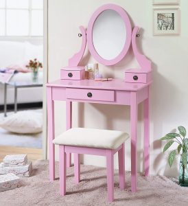 Roundhill Furniture Swivel Mirror Wood Vanity For Girls