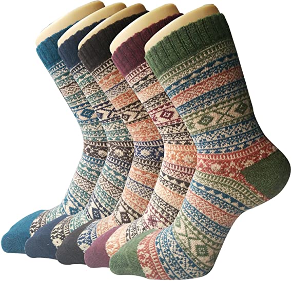 Senker Crew-Cut Warm Wool Socks For Women, 5-Pairs
