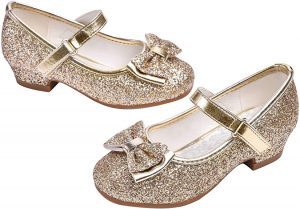 Stelle Low Heel Girls’ Glitter Gold Dress Shoes