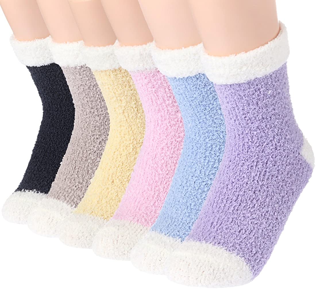 Toes Home Fuzzy Crew Warm Slipper Socks, 6-Pack