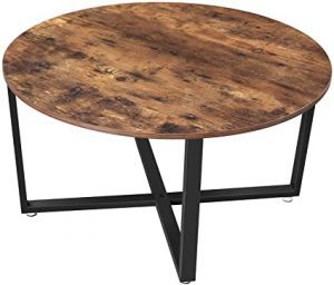 VASAGLE ALINRU Rustic Wood-Look Modern Round Coffee Table, 34.6 Inch