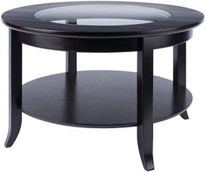 Winsome Genoa Dark Wood & Glass Top Round Coffee Table, 30-Inch