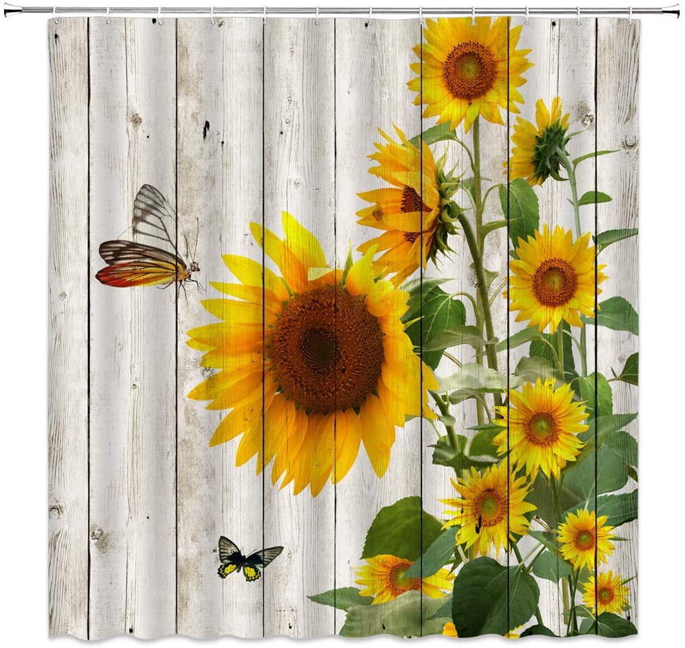 WZFashion Quick Drying Fabric Sunflower Shower Curtain