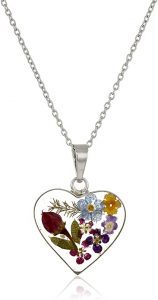 Amazon Collection Pressed Flowers Heart Necklace