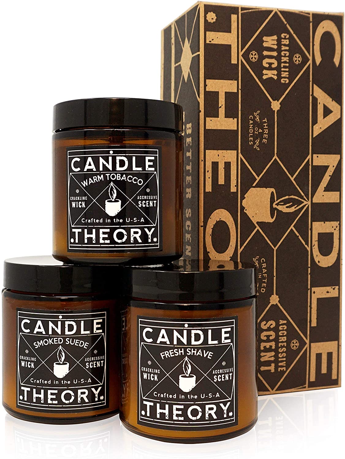 Candle Theory Crackling Wood Wicks Candles For Men, 3-Pack