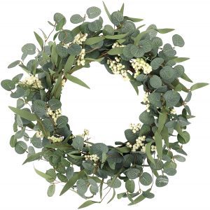 CEWOR Faux Eucalyptus & Willow Leaves Wreath, 20-Inch