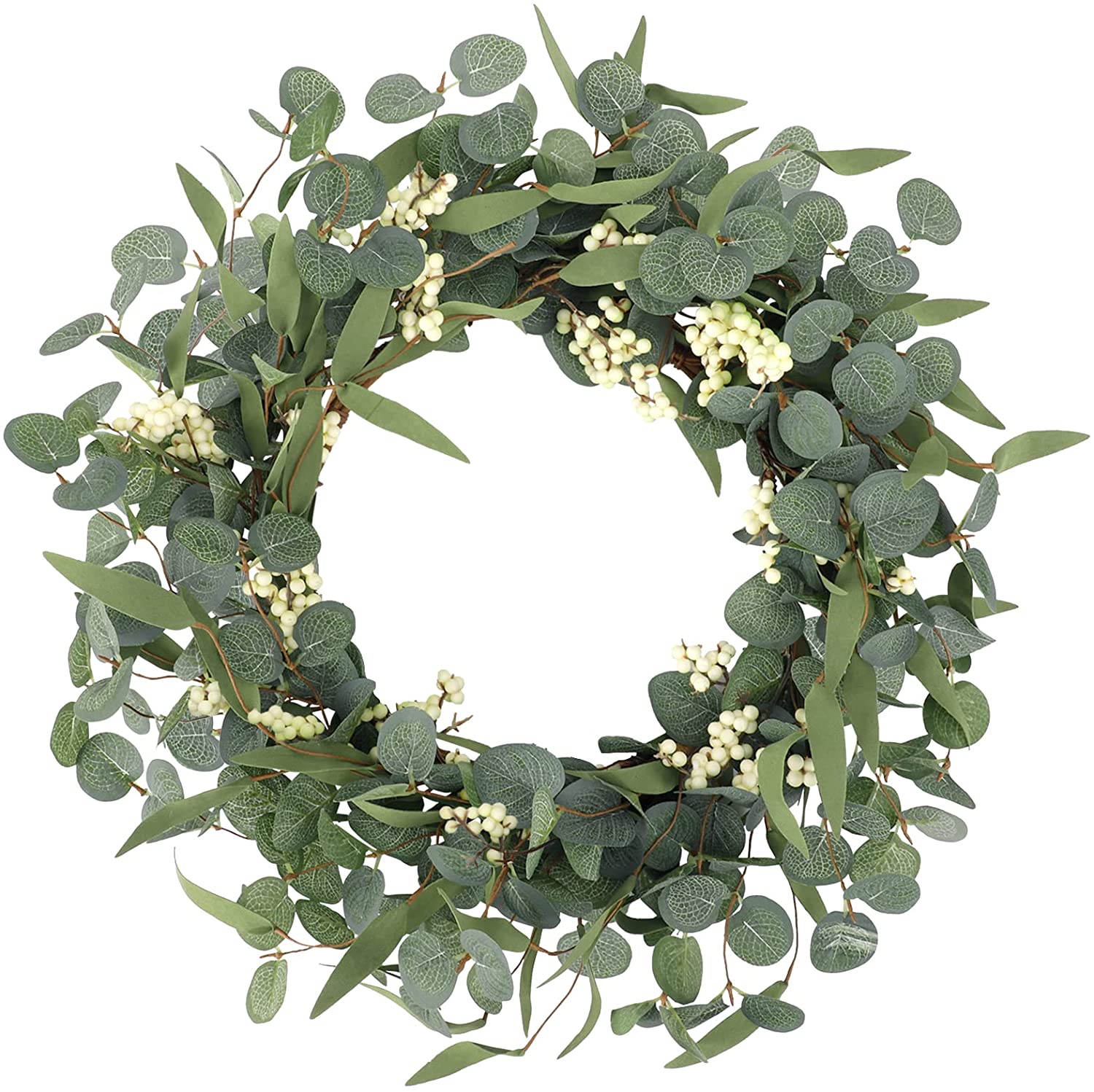 CEWOR Faux Eucalyptus & Willow Leaves Wreath, 20-Inch