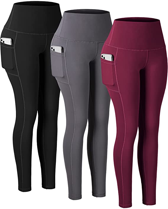 CHRLEISURE No-Fade Women’s Leggings With Pockets, 3-Pack