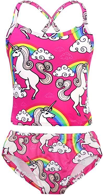 COTRIO Two-Piece Tankini Unicorn Bathing Suit For Girls