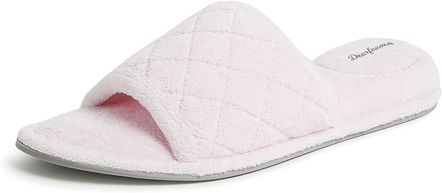 dearfoams beatrice open toe terry fabric women's bedroom slippers